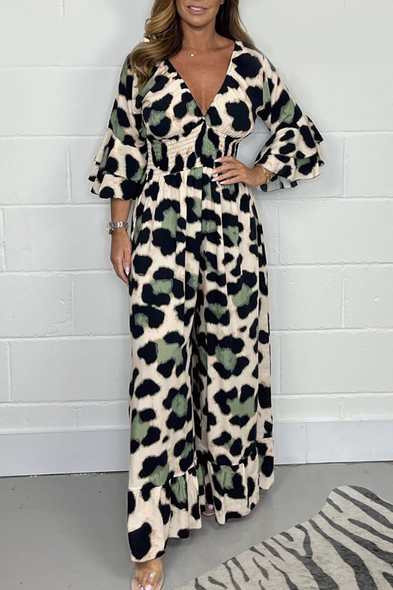 Leopard Print V-neck Jumpsuit