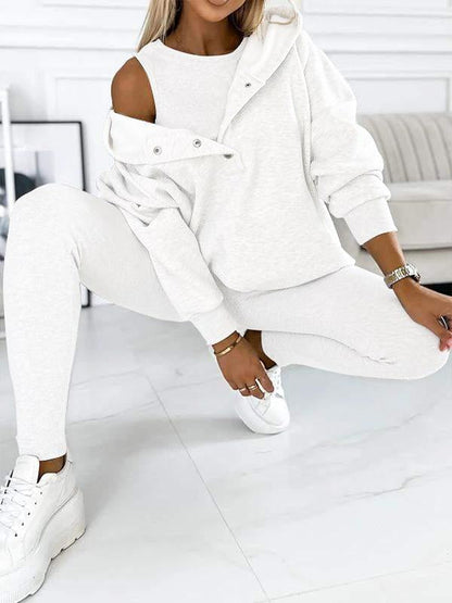 (s-5xl) Hooded and Comfortable Sweatshirt Three-piece Suit