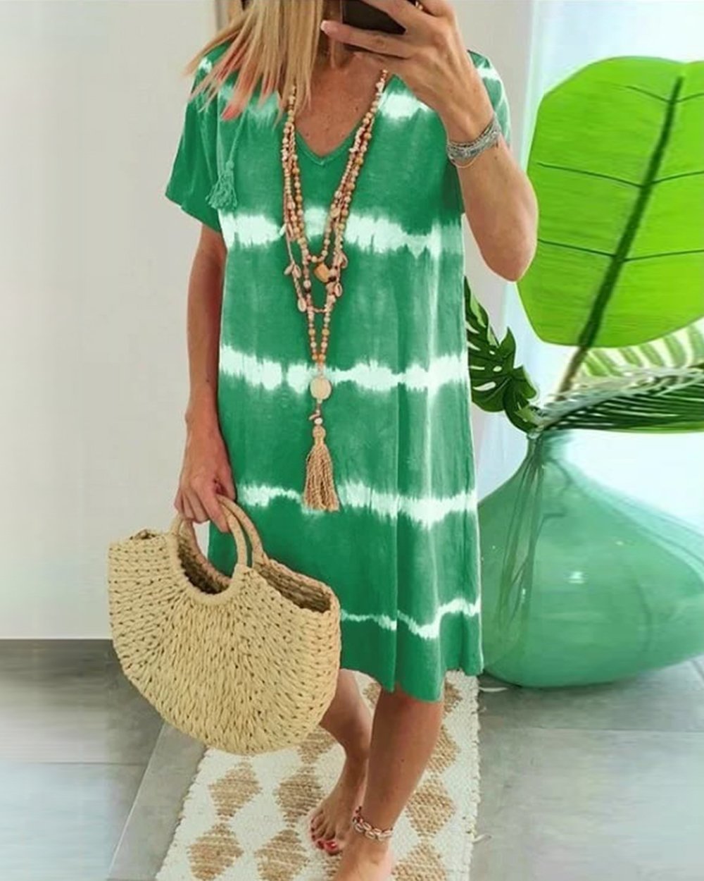 ?tie-dye Striped Short-sleeved Loose T-shirt Dress
