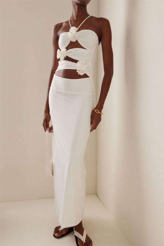 Halter Neck Cut-out Slit Maxi Dress