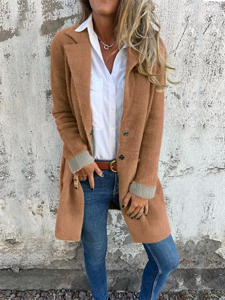 Lapel Long Sleeve Fur Long Coat