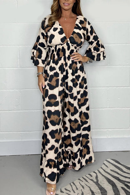 Leopard Print V-neck Jumpsuit
