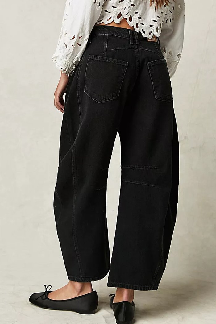 Loose Wide-leg Pants Mid-low Waist Washed Denim Trousers