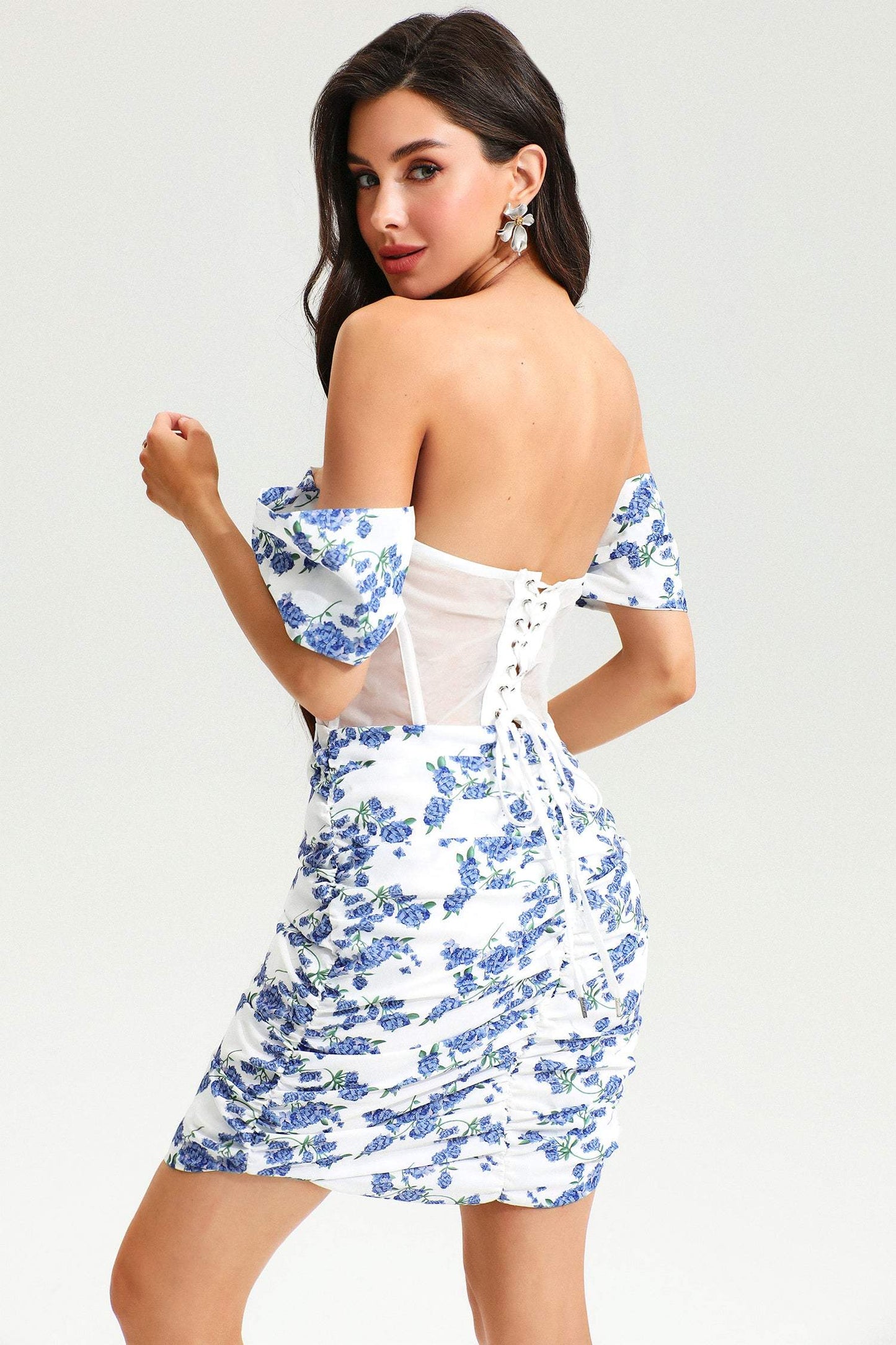 One-shoulder Backless Mini Dress Blue
