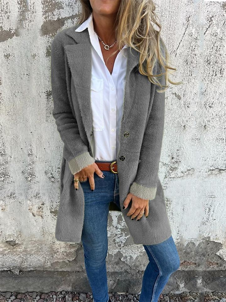 Lapel Long Sleeve Fur Long Coat