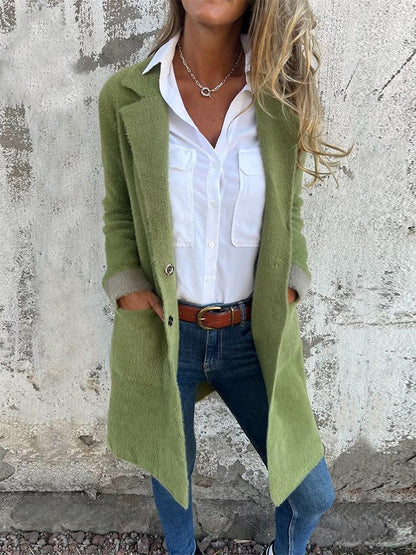 Lapel Long Sleeve Fur Long Coat