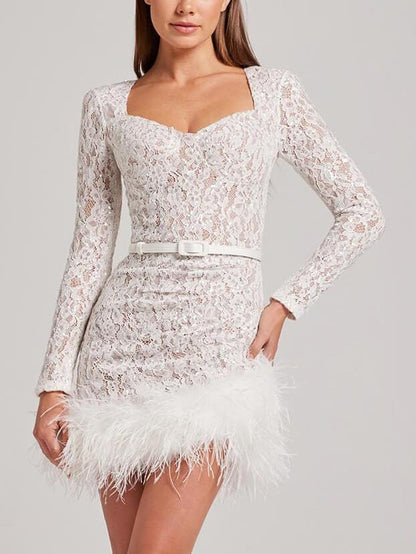 Lace Furry Mini Dress