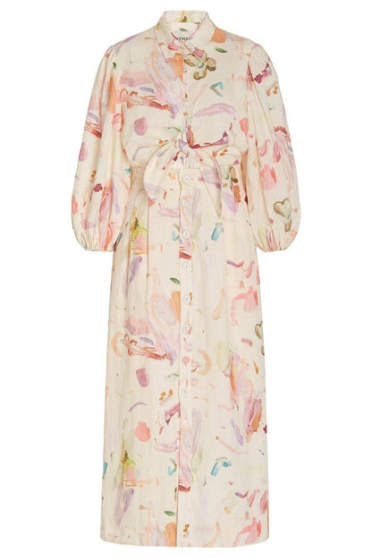 Abstract Print Shirt Collar Button Midi Dress