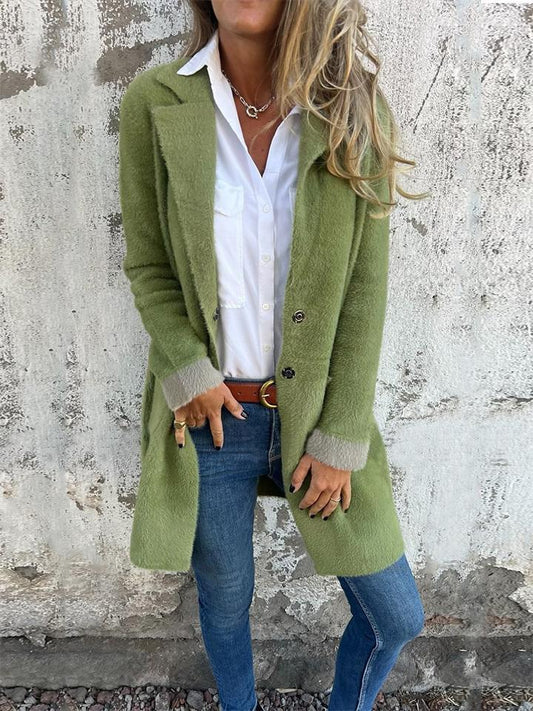 Lapel Long Sleeve Fur Long Coat