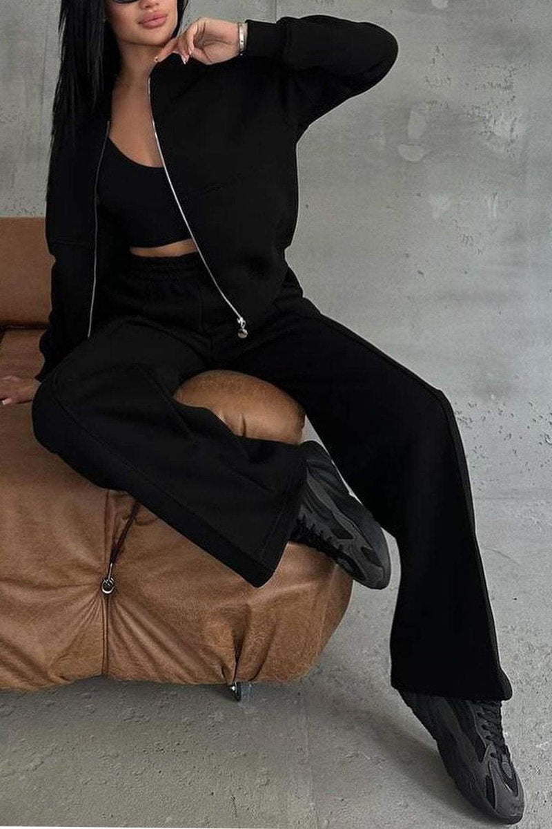 Zipper Jacket & Pants Two-piece Set
