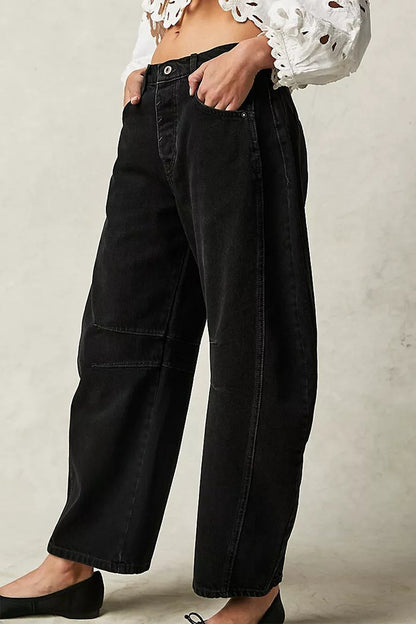 Loose Wide-leg Pants Mid-low Waist Washed Denim Trousers