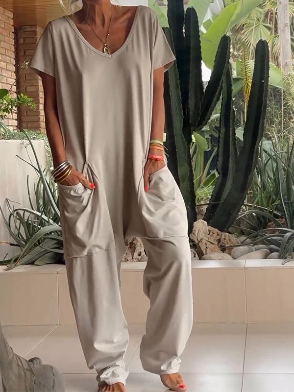 V-neck Color Jumpsuit