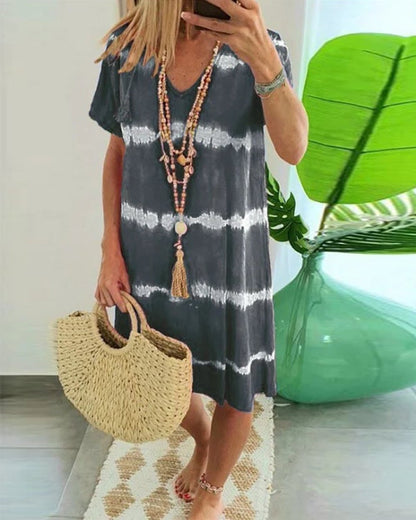 ?tie-dye Striped Short-sleeved Loose T-shirt Dress