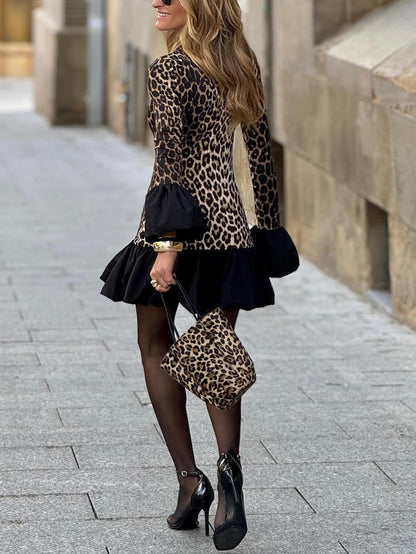 Leopard Print Ruffled Mini Dress