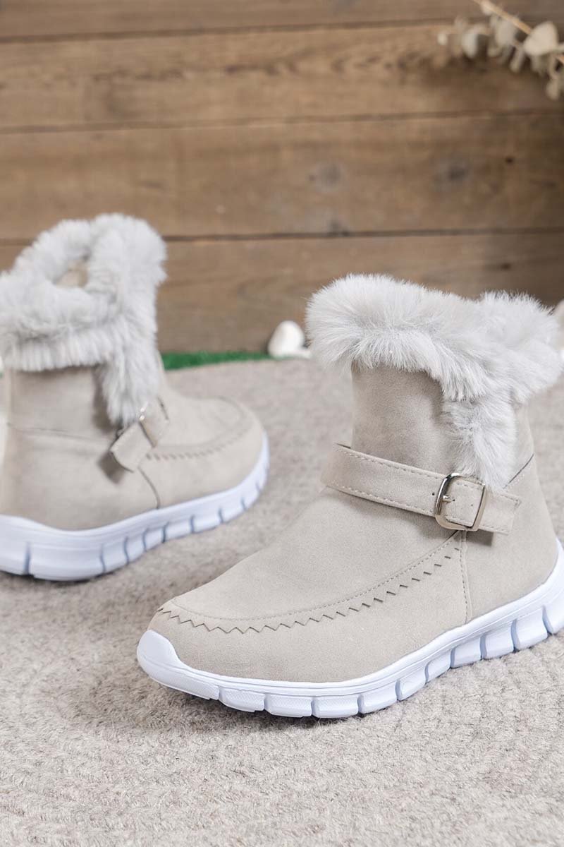 Round Toe Flat Buckle Side Zipper Thickened Short Boots