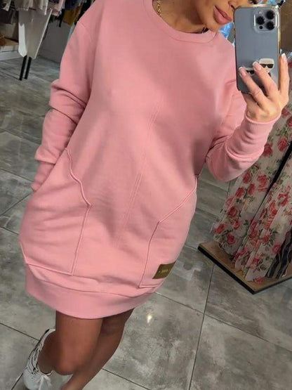 Round Neck Long Sleeve Sweater Dress