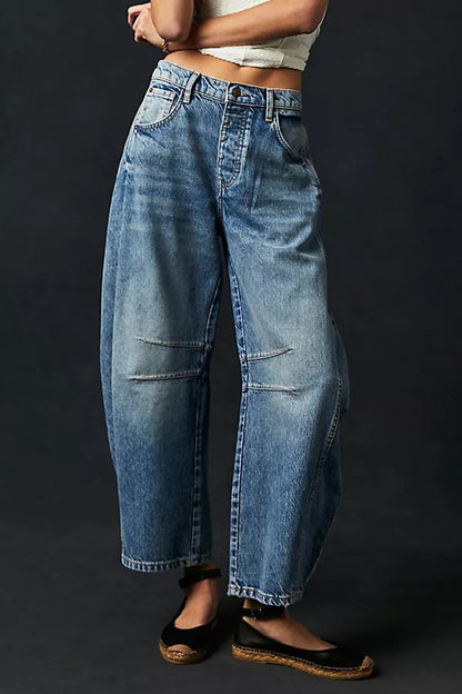 Loose Wide-leg Pants Mid-low Waist Washed Denim Trousers