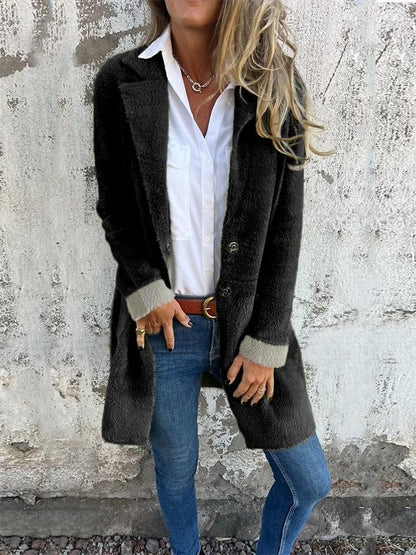 Lapel Long Sleeve Fur Long Coat