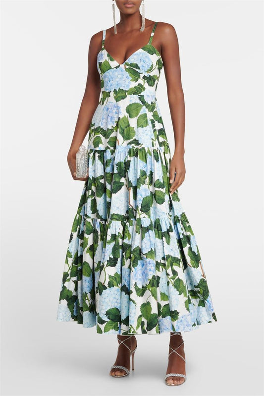 V-neck Hydrangea Poplin Maxi Dress