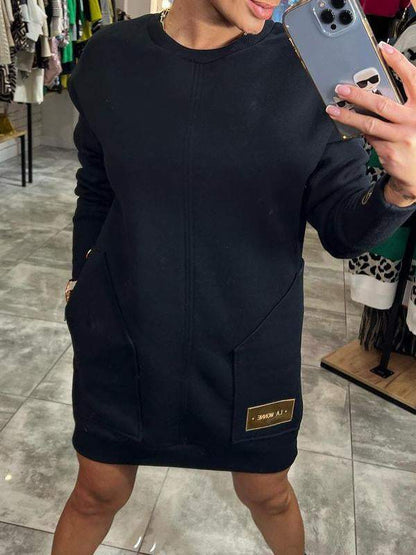 Round Neck Long Sleeve Sweater Dress