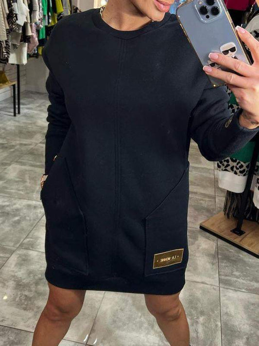 Round Neck Long Sleeve Sweater Dress