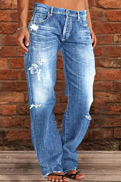 Mid-rise Ripped Straight Pants