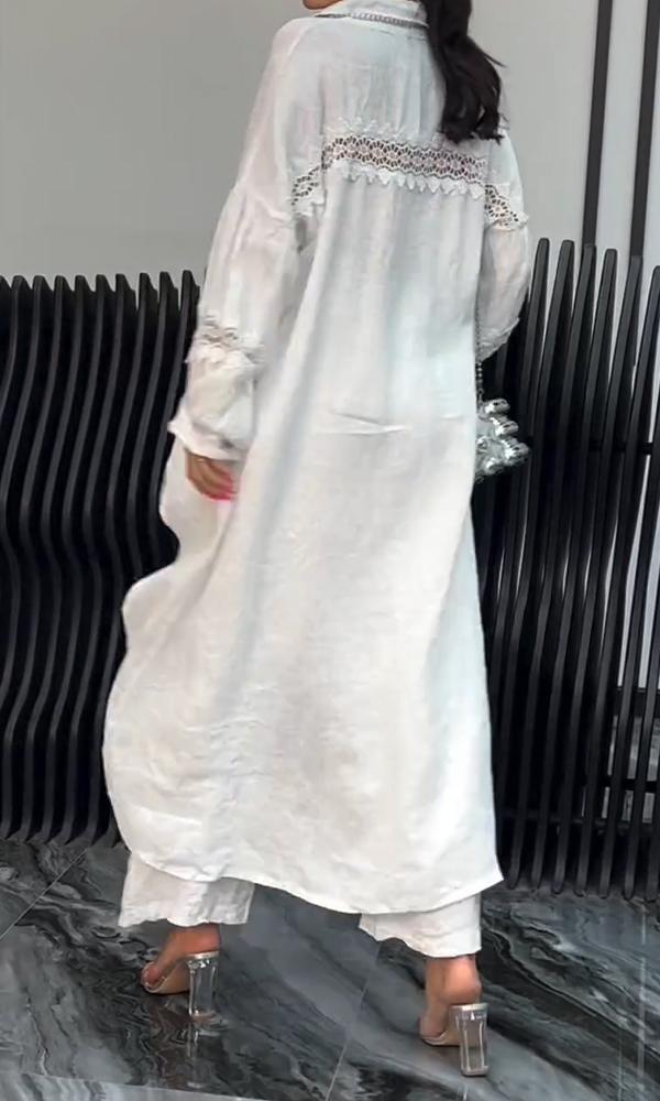 Linen Back Cut-out Shirt and Trousers Two-piece Set