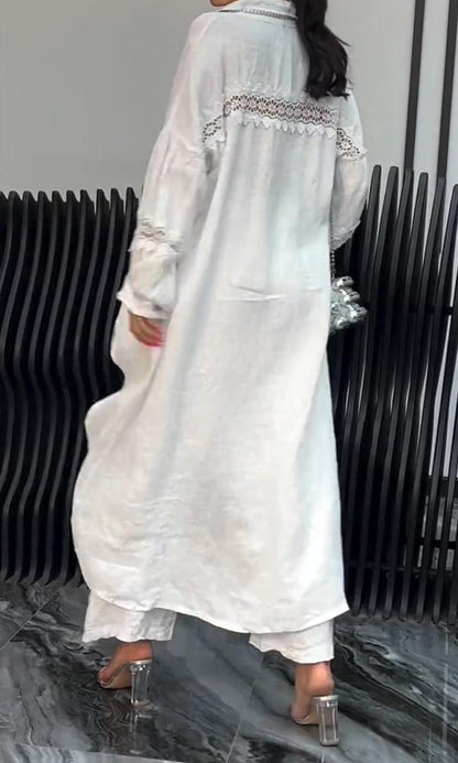 Linen Back Cut-out Shirt and Trousers Two-piece Set