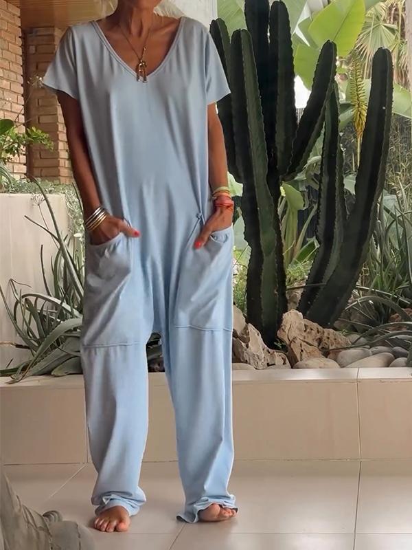 V-neck Color Jumpsuit