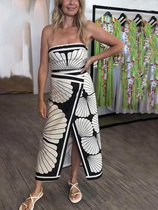 Unique Print Off-the-shoulder Midi Dress