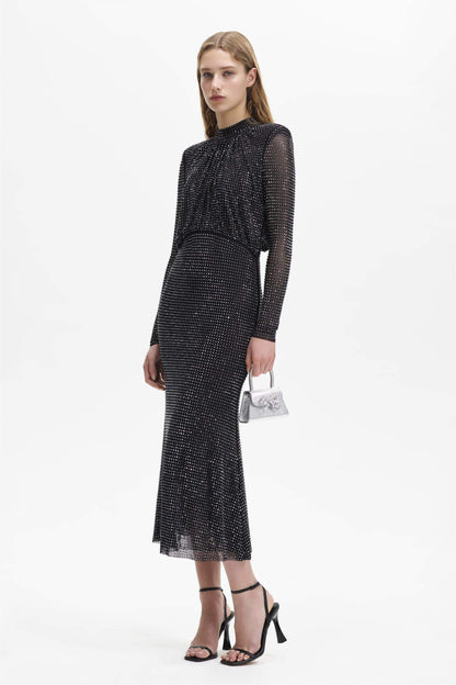 Rhinestone Stand Collar Mermaid Maxi Dress