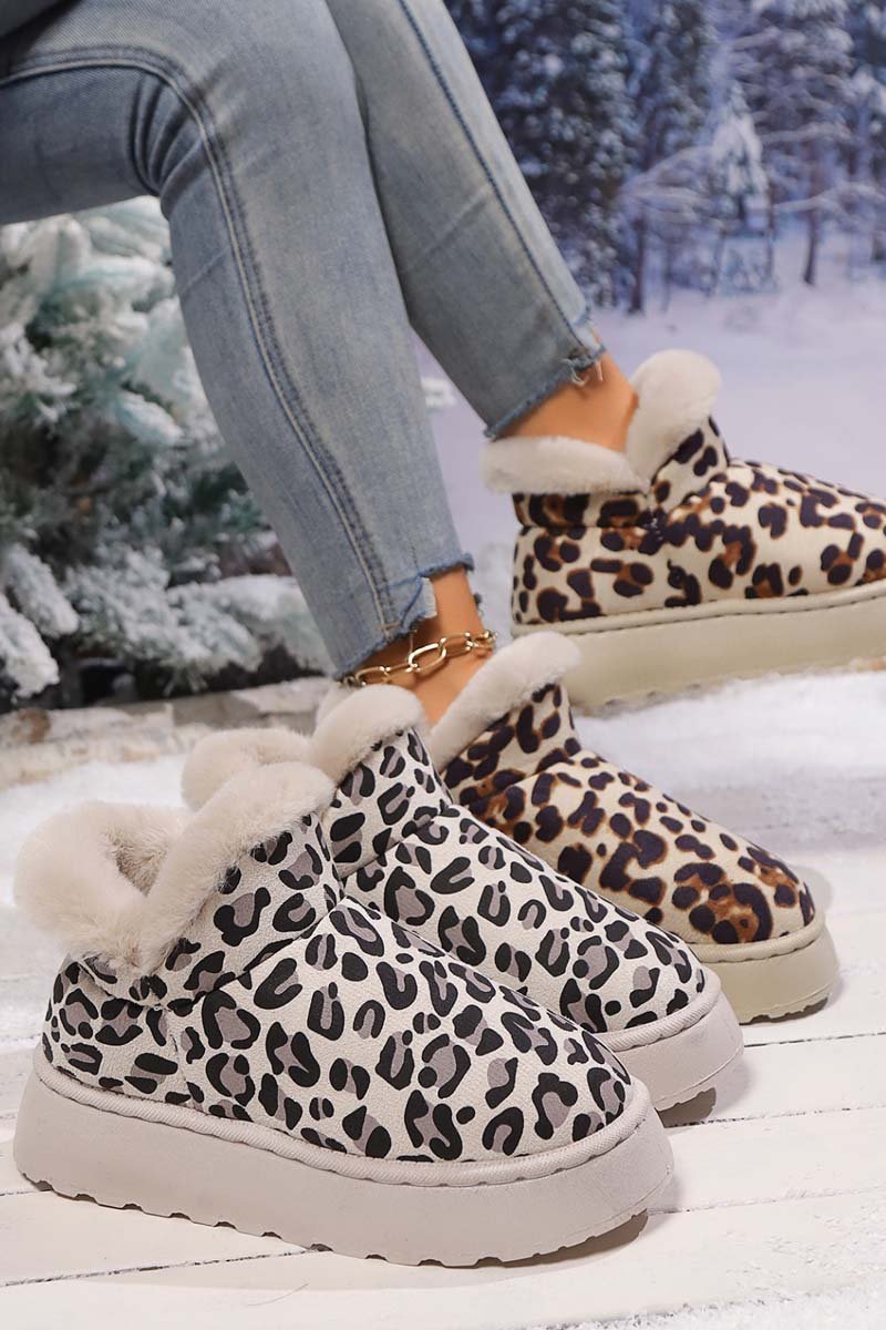 Thickened Velvet Round Toe Thick Sole Leopard Print Snow Boots