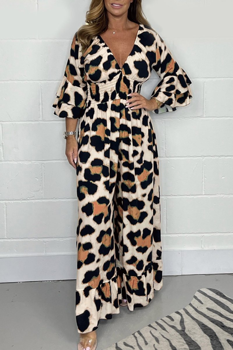 Leopard Print V-neck Jumpsuit