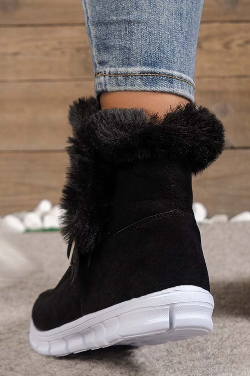Round Toe Flat Buckle Side Zipper Thickened Short Boots