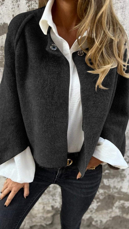 Round Neck Woolen Long Sleeve Coat