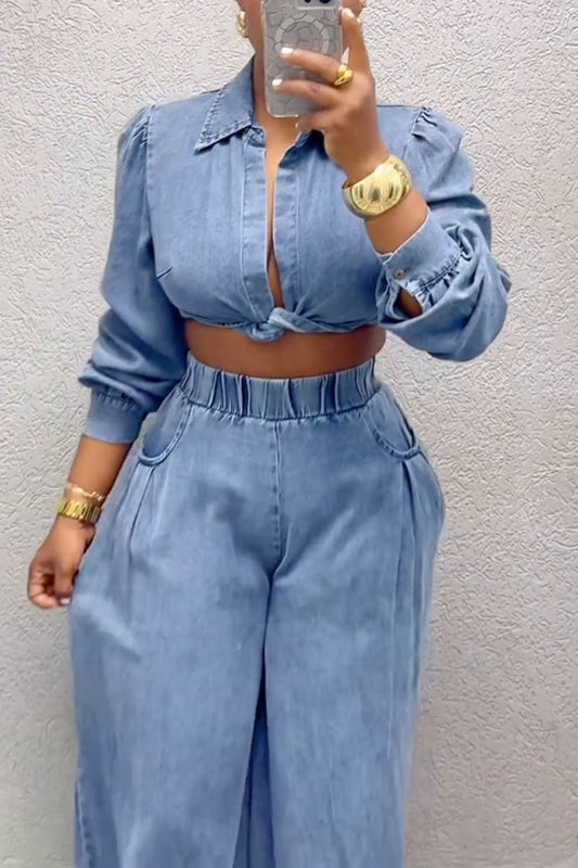 Kink Long Sleeve Top and Pants Suit