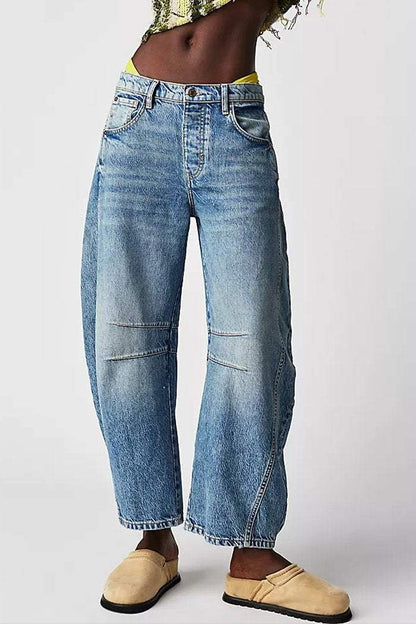 Loose Wide-leg Pants Mid-low Waist Washed Denim Trousers