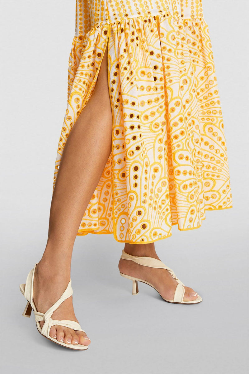 Embroidered Off-shoulder Smocking Midi Dress