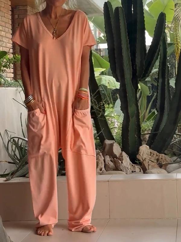 V-neck Color Jumpsuit