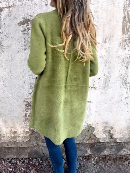 Lapel Long Sleeve Fur Long Coat