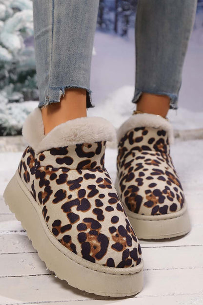 Thickened Velvet Round Toe Thick Sole Leopard Print Snow Boots
