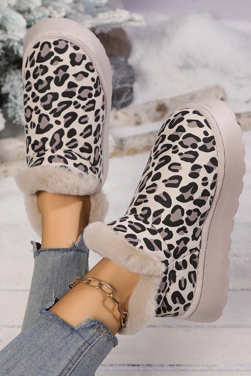 Thickened Velvet Round Toe Thick Sole Leopard Print Snow Boots