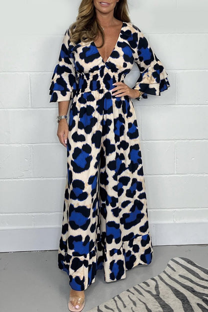Leopard Print V-neck Jumpsuit