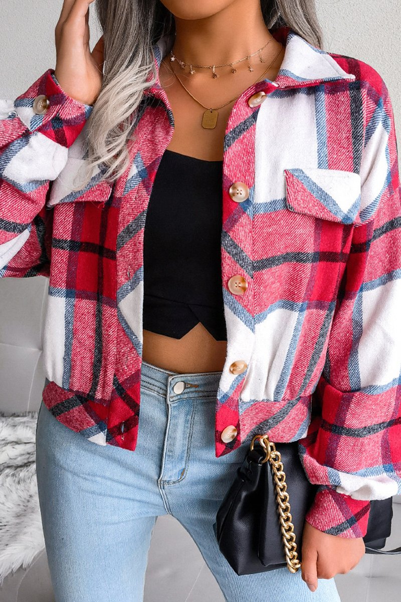 Plaid Lantern Long Sleeve Woolen Coat