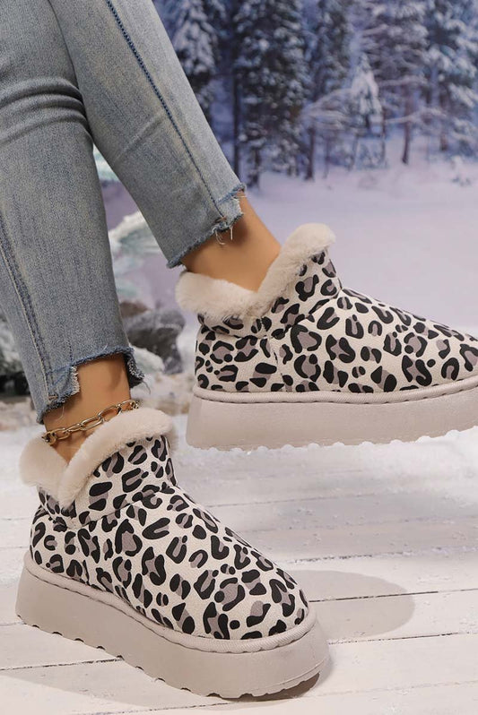 Thickened Velvet Round Toe Thick Sole Leopard Print Snow Boots