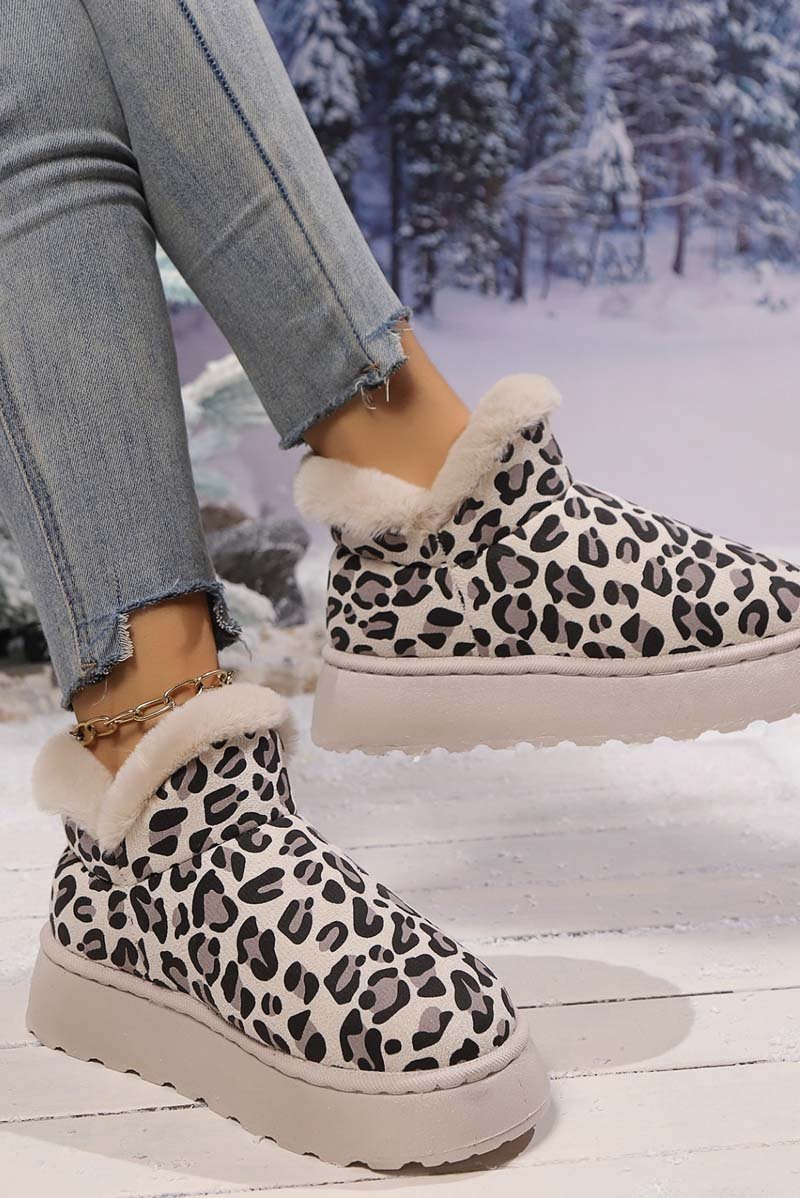 Thickened Velvet Round Toe Thick Sole Leopard Print Snow Boots