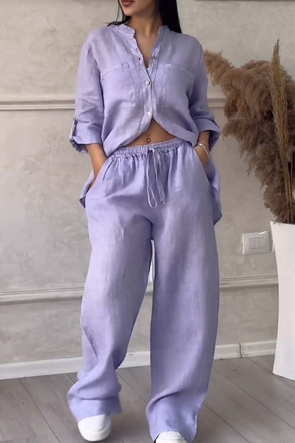 Color Cotton and Linen Pants Two-piece Set