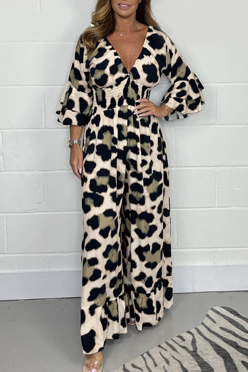 Leopard Print V-neck Jumpsuit