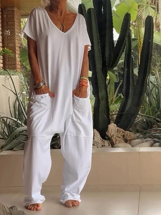 V-neck Color Jumpsuit