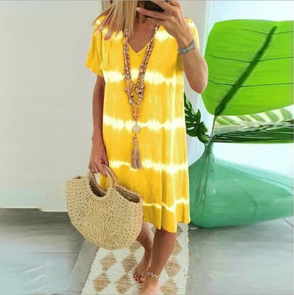 ?tie-dye Striped Short-sleeved Loose T-shirt Dress